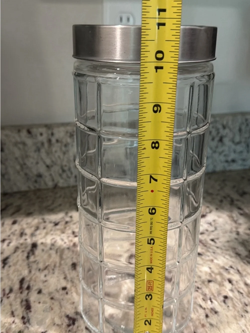 Clear Glass Grid Canister with Silver Lid